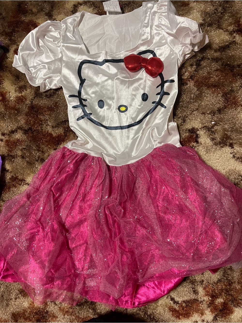 Hello Kitty White and Hot Pink Glitter Tulle Kids Costume Dress